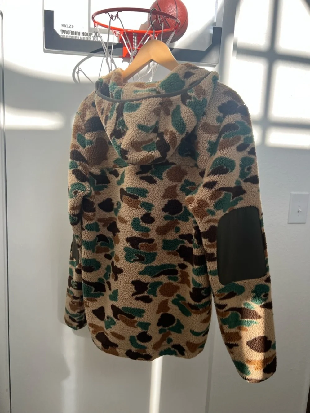 The North Face Men’s Camo Sherpa/Fleece Quarter Zip Hoodie - Tan/Green/Brown
